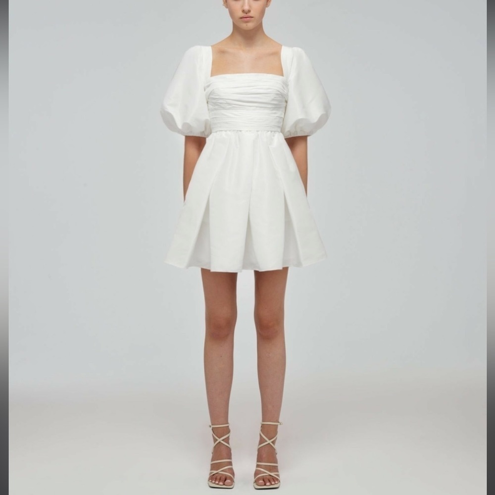 Self Portrait Pleated Taffeta white Mini Dress